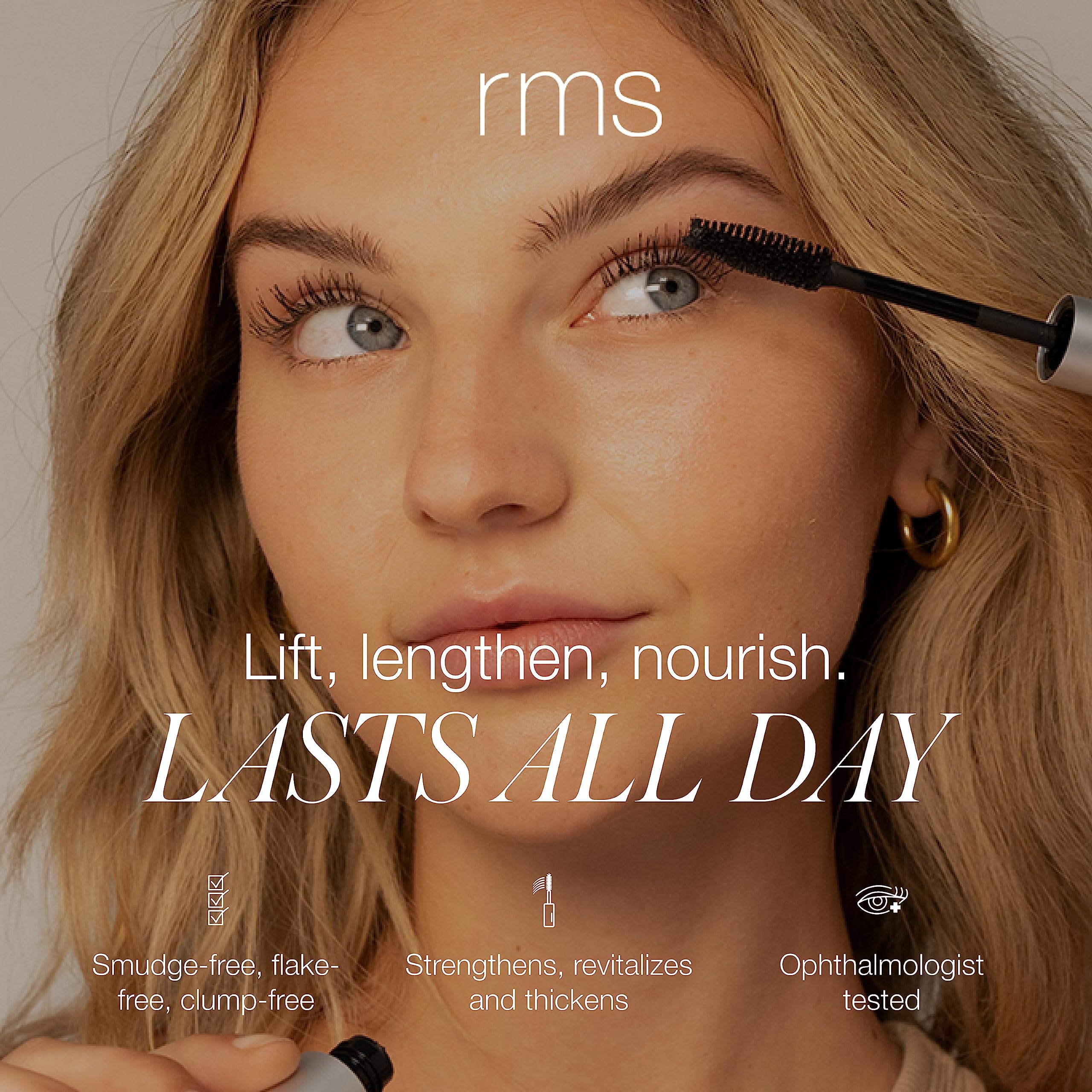 RMS Beauty Straight Up Volumizing Peptide Mascara – Black | Lash-Lengthening, Thickening, Waterproof, Vegan & Cruelty-Free (8ml)